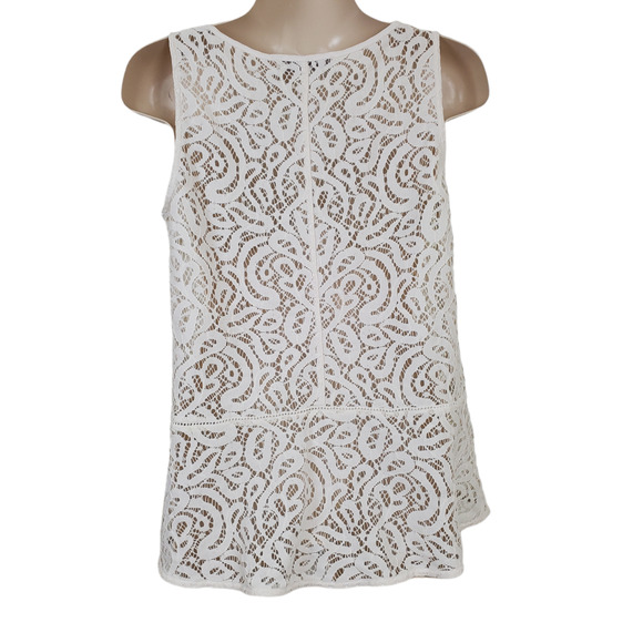 LOFT | PEPLUM CROCHET LACE SLEEVELESS WHITE SHEER BLOUSE TOP WOMEN'S SIZE XS - Picture 8 of 14